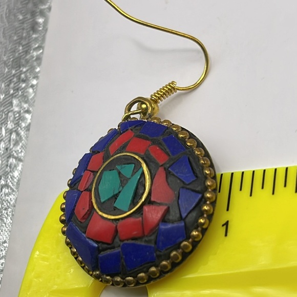 9/3 Todays show gift Big vintage mosaic brass red blue necklace pendant & more - Picture 12 of 14